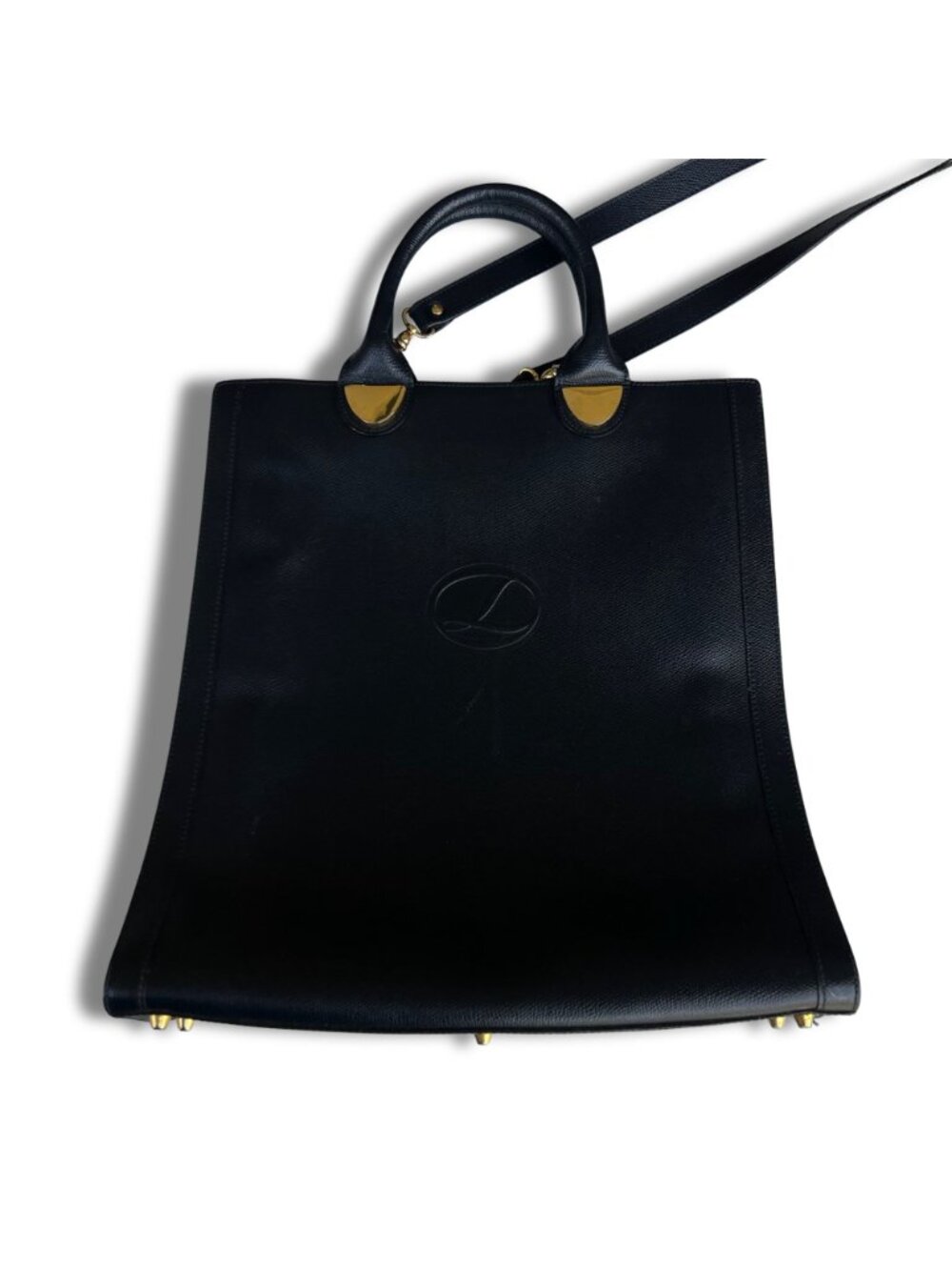 Lederer Black Leather Office Tote Bag With Gold-Tone Hardware & Handles - Picture 4 of 13